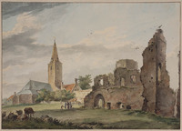 X 074
<br/>
Kerk en ruïne van de abdij van Rijnsburg
<br/>
<em>Brussel, Hermanus van (1763-1815)</em>